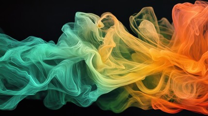 Aufkleber - Vibrant emerald green fluid shapes creating an abstract artistic expression with hints of orange tones