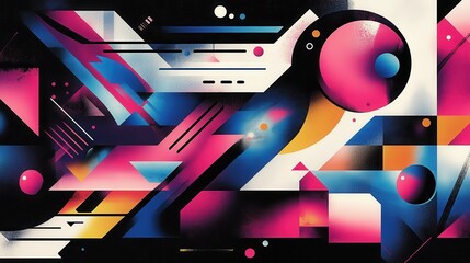 Aufkleber - Vibrant abstract design filled with magenta shapes and dynamic lines creating a striking visual experience
