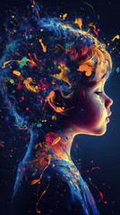 Aufkleber - Vibrant profile of a child with colorful artistic expression captured in a creative visualization