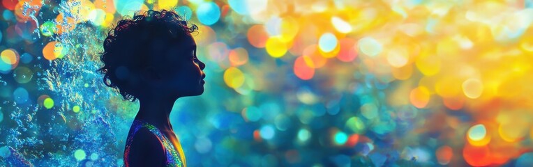 Aufkleber - Child emanating light amidst a colorful backdrop during a summer afternoon playtime