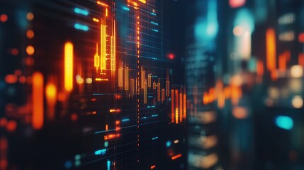 Aufkleber - Representation of smart investment showcasing glowing financial data in an urban environment