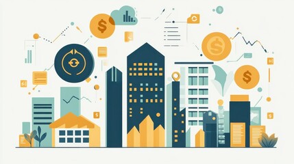 Aufkleber - Creative visualization of commercial real estate trends and analytics in a modern urban setting