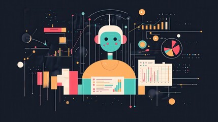 Leinwandbilder - Creative representation showcasing a robotic advisor analyzing data and metrics in a futuristic setting