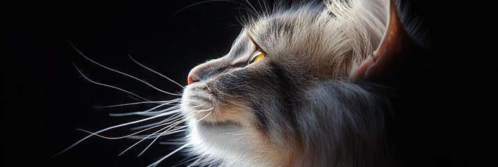 Canvas Print - Profile of Long-haired Cat with Prominent Whiskers