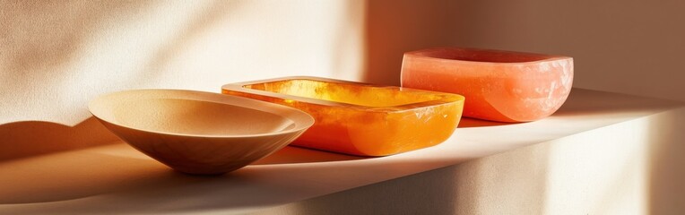Aufkleber - Elegant minimalist decor featuring amber and coral sculptural forms on a soft backdrop