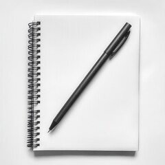 Fototapete - Detailed business proposal features a spiral-bound notebook and a pen on a clean white surface, reflecting a professional workspace setting