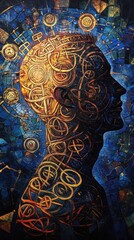 Aufkleber - Mystical profile of a man filled with intricate patterns and colors, capturing the essence of creativity and imagination