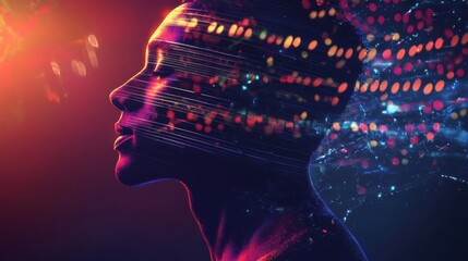 Poster - Mystical profile of a man where thoughts and ideas flow into vibrant colors and patterns against a cosmic backdrop