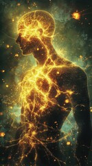Poster - Glowing figure of a man surrounded by a cosmic backdrop illustrating energy and vitality