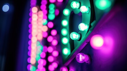 Aufkleber - Neon green and electric purple bokeh lights create a vibrant atmosphere in a night setting