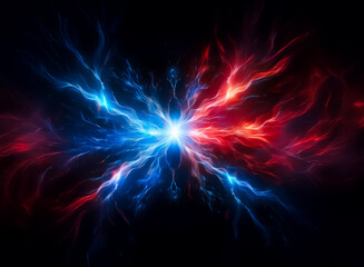 Aufkleber - Vibrant energy burst with blue and red streams from a central bright light, creating a dynamic contrast on a dark backdrop.