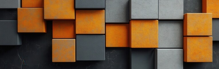 Aufkleber - Minimalist arrangement of amber and gray blocks creating a modern artistic composition on a textured surface