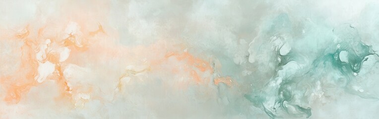 Aufkleber - Elegant chaotic pastel coral and mint brush patterns creating a serene abstract composition in soft hues