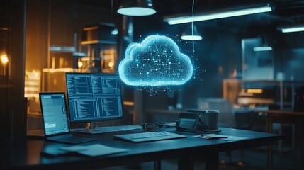 Fototapete - Cloud and AI business solutions