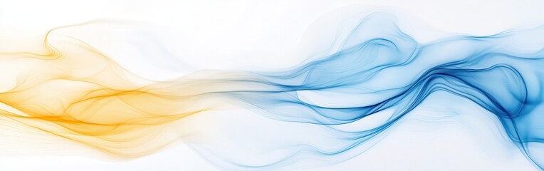 Fototapete - Soft blue and orange flowing waves merge beautifully on a white background showcasing a calming abstract design