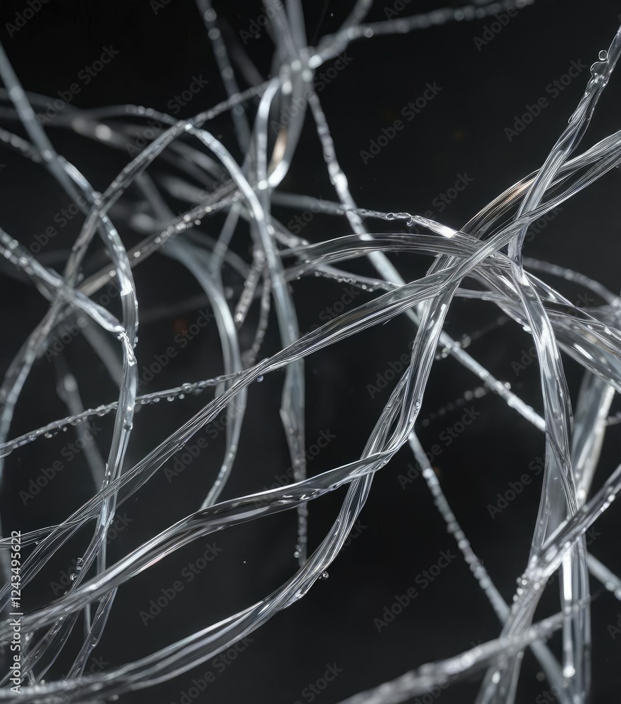 Featureless Background Waving clear glass strands against a dark and featureless background ...