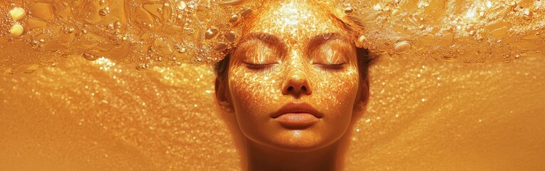 Poster - Surreal depiction of a glowing woman submerged in shimmering liquid light creating a dreamlike atmosphere