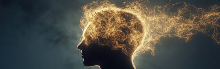 Fototapete - Mystical profile of a man filled with ethereal light, illustrating the connection between thought and energy