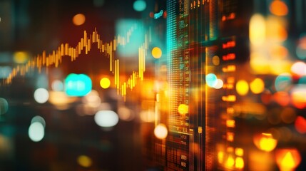 Aufkleber - Glowing representation of smart investment strategy and financial growth during evening hours in a data-driven environment