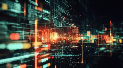 Fototapete - Creative double exposure of abstract digital design showcasing vibrant colors and intricate patterns in a futuristic composition