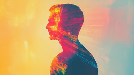 Poster - Man glowing with vibrant colors in a surreal setting, showcasing creativity and inner thoughts