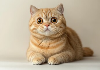 Adorable orange tabby cat with large expressive eyes posing cutely against a soft neutral background perfect for pet lovers and animal photography enthusiasts