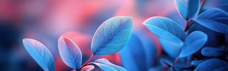 Poster - Neon blue leaves softly glowing in a serene environment during twilight hours