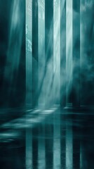 Poster - Cinematic atmosphere with dark teal hues and reflections in a misty environment at dusk