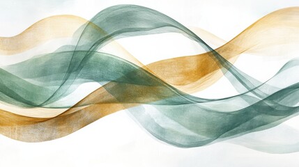 Poster - Pencil strokes create flowing arcs in muted green and gold hues, showcasing a harmonious blend of colors and forms
