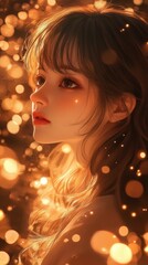 Poster - Captivating portrait with warm caramel and chocolate brown bokeh tones highlighting beauty and elegance