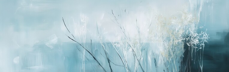 Poster - Soft mint hues blend with delicate strokes to depict a serene natural landscape at dawn