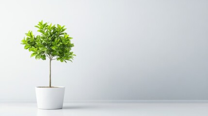 Wall Mural - Lush Green Potted Plant in Minimalist Indoor Space with Soft Light and Neutral Background