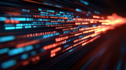 Abstract digital background featuring vibrant blue and orange lines, suggesting movement and data flow in a technology-themed design.