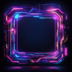 Aufkleber - Futuristic tech-themed frame showcasing vibrant neon colors and intricate circuit patterns in a digital space environment