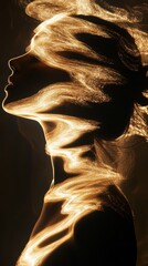 Poster - Mystical profile of a woman emanating golden light in an ethereal setting at dusk