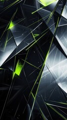 Fototapete - Futuristic abstract design featuring sharp lines and neon green highlights in a dynamic arrangement