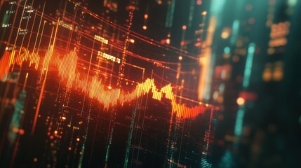 Poster - Predictive graphs glowing in double exposure showcasing data analysis and trends in a digital environment