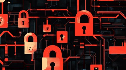 Poster - Creative representation of secure financial systems featuring interconnected locks and circuits