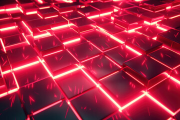 Wall Mural - close up horizontal abstract glowing red geometric pattern wallpaper background
