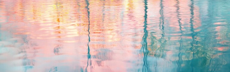 Poster - Ethereal reflections of pink and yellow hues dancing on still water at dusk in a tranquil setting