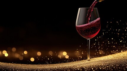 Pouring Luxurious Red Wine with Bokeh Lights - Elegant and Festive Atmosphere