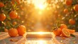 © Aliaksandr - Luxurious background in orange grove at sunset, empty podium display for product presentation organic, spa, health, cosmetic, beauty