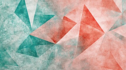 Aufkleber - Abstract pencil strokes create triangles in mint and coral hues on textured background