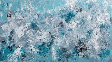 Poster - Abstract pastel blue and gray chaotic brushwork creates a dynamic textured composition