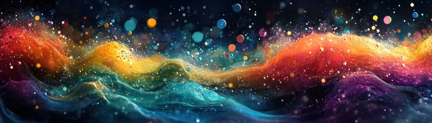 Wall Mural - Vibrant Abstract Wave of Colors and Light with Dynamic Motion and Energy in a Cosmic Space Setting