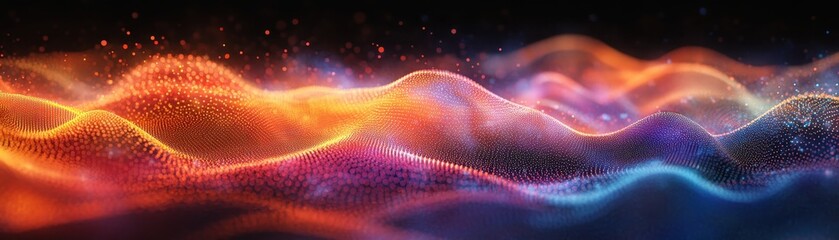 Wall Mural - abstract digital landscape with vibrant waves of light and colorful particles in a futuristic, dynam