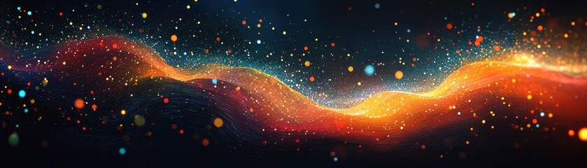 Wall Mural - abstract digital wave with vibrant colors and sparkling particles on a dark background