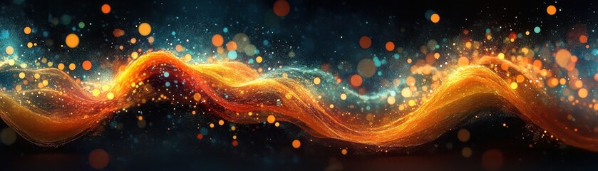 Wall Mural - vibrant abstract wave of light and colorful particles on dark background for dynamic and energetic d