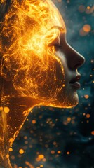 Aufkleber - Surreal representation of a glowing woman captured at twilight surrounded by particles in an ethereal atmosphere