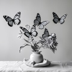 Wall Mural - Butterfly black and white on plain white background